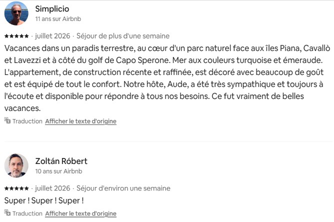 Avis Airbnb de Simplicio et Zoltán sur Sea Loft Piantarella